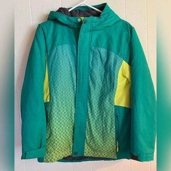 All In Motion Jacket Women’s Large Green Yellow Zip Outdoor Snow Winter - Picture 1 of 6